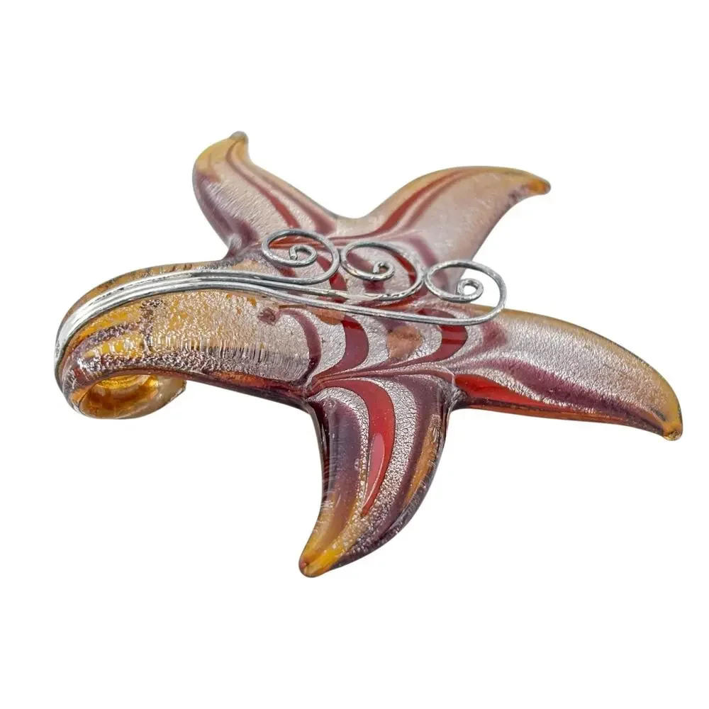 Vintage Sterling Silver 925 Starfish Glass Pendant